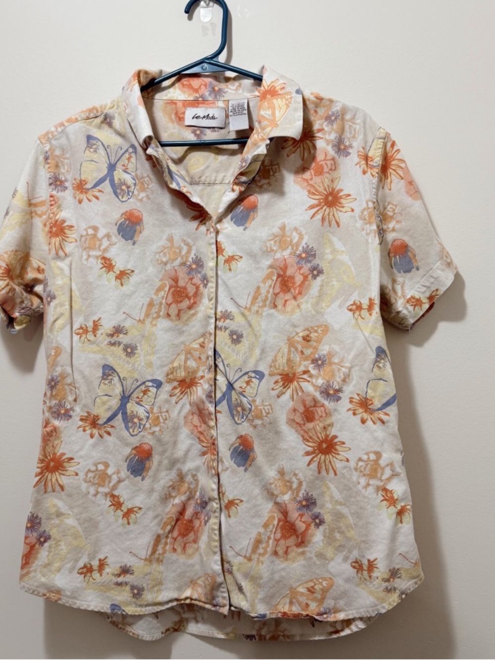 Vintage Women’s Le Moda Floral Button-Up Shirt — Peach & Lavender